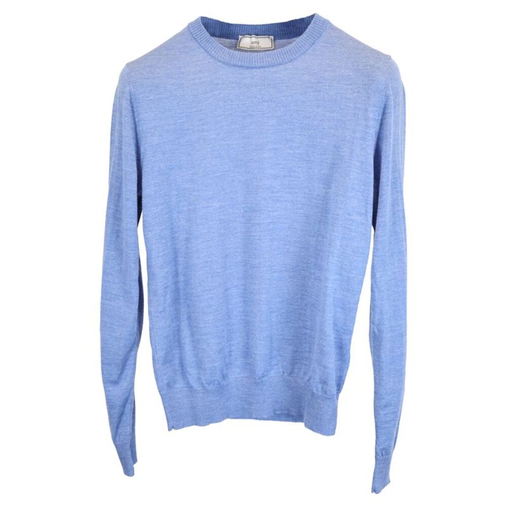Ami Paris Knitted Crewneck Sweater in Purple Wool